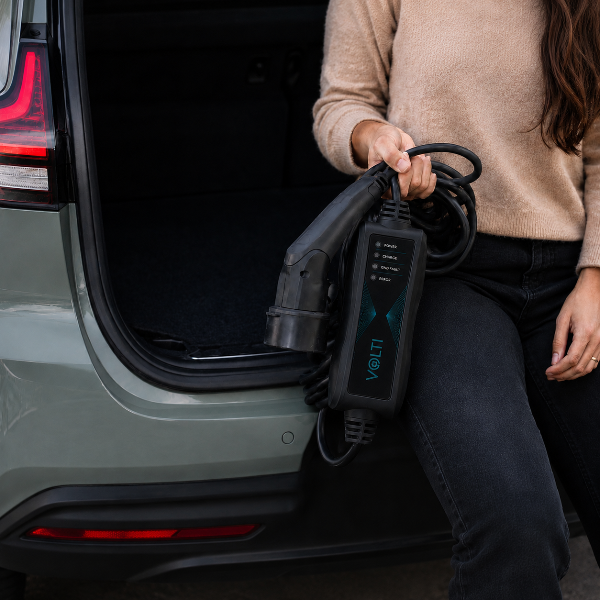 Volti Go Portatif EV Araç Şarj Cihazı 3 kW | Type 2 | 13A Monofaze Spiral Kablo