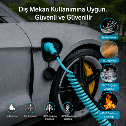 Volti Cable Elektrikli Araç Şarj Kablosu 22 kW | Type 2 | 32A Trifaze Spiral Kablolu