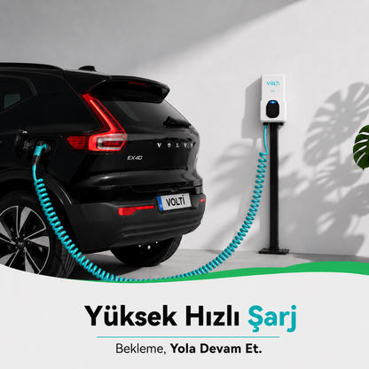 Volti Home Duvar Tipi Elektrikli Araç Şarj İstasyonu 22 kW | Type 2 | 32A Trifaze Spiral Kablolu