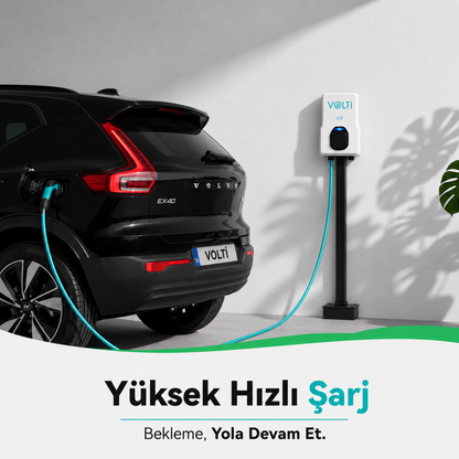 Volti Home Duvar Tipi Elektrikli Araç Şarj İstasyonu 22 kW | Type 2 | 32A Trifaze Düz Kablolu
