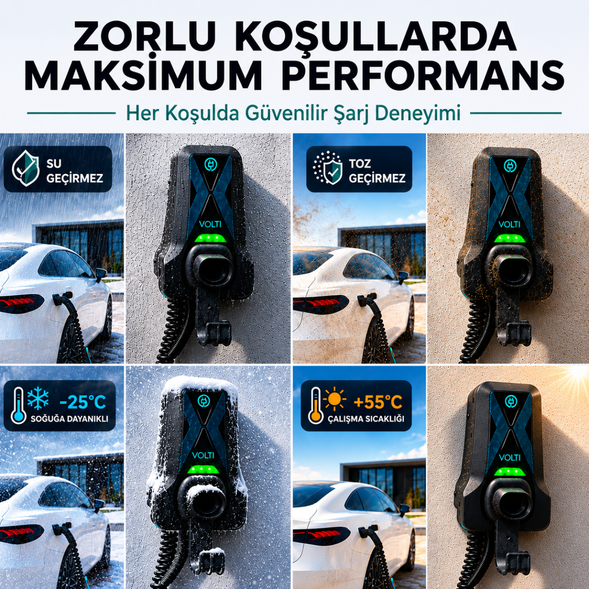 Volti Home Duvar Tipi Elektrikli Araç Şarj İstasyonu 7.4 kW | Type 2 | 32A Monofaze Spiral Kablolu