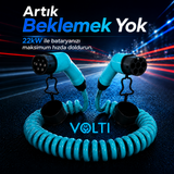 Volti Kablo Type 2 Elektrikli Araç Şarj Kablosu 22 kW | 32A | 380V Trifaze Spiral Kablo