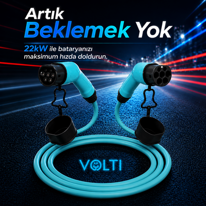 Volti Cable Elektrikli Araç Şarj Kablosu  22 kW | Type 2 | 32A Trifaze Düz Kablolu