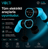 Volti Kablo Type 2 Elektrikli Araç Şarj Kablosu 22 kW | 32A | 380V Trifaze Düz Kablo