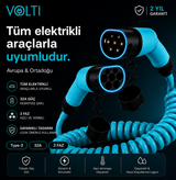 Volti Kablo Type 2 Elektrikli Araç Şarj Kablosu 22 kW | 32A | 380V Trifaze Spiral Kablo